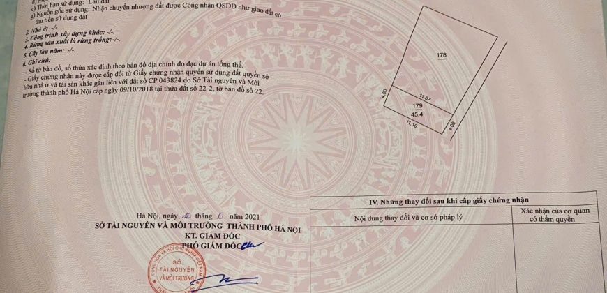 Chuyển nhượng 45.4m Trung Thôn, Đông Hội, Đông Anh vài bước chân ra Vinhomes Cổ Loa