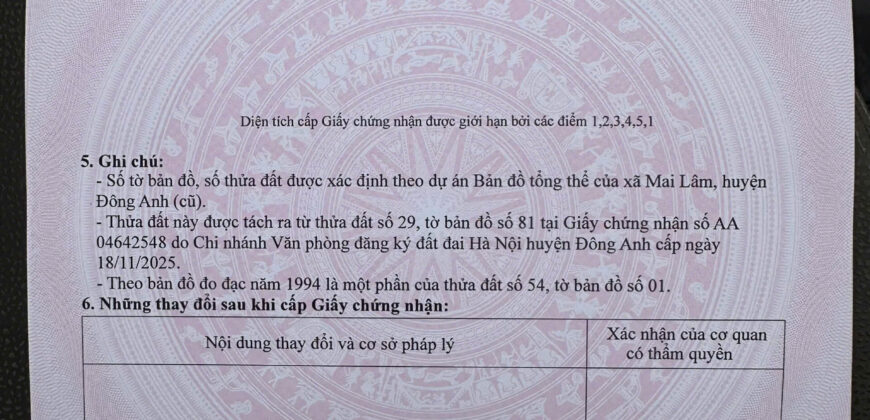 Chuyển nhượng 80m Lê Xá, Mai Lâm, Đông Anh hướng Đông