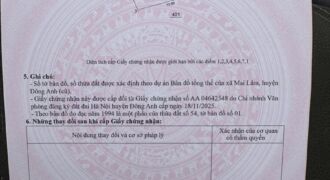 Chuyển nhượng 183.8m đất thổ Mai Lâm , Đông Anh ( nay thuộc xã Đông Anh – Hà Nội )