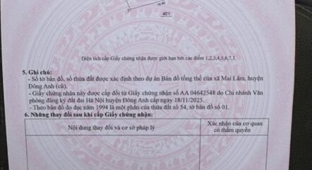 Chuyển nhượng 183.8m đất thổ Mai Lâm , Đông Anh ( nay thuộc xã Đông Anh – Hà Nội )