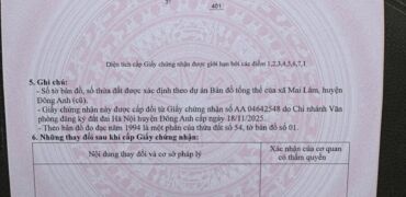 Chuyển nhượng 103.6m đất thổ Mai Lâm , Đông Anh ( nay thuộc xã Đông Anh – Hà Nội )